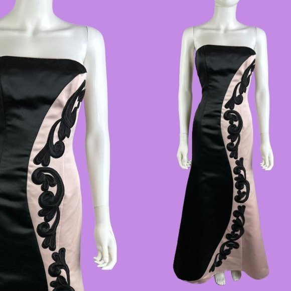 Vintage Dresses & Skirts - Vtg 90s y2k Jessica McClintock Black Pink Strapless Fairy Prom Dress Size 4